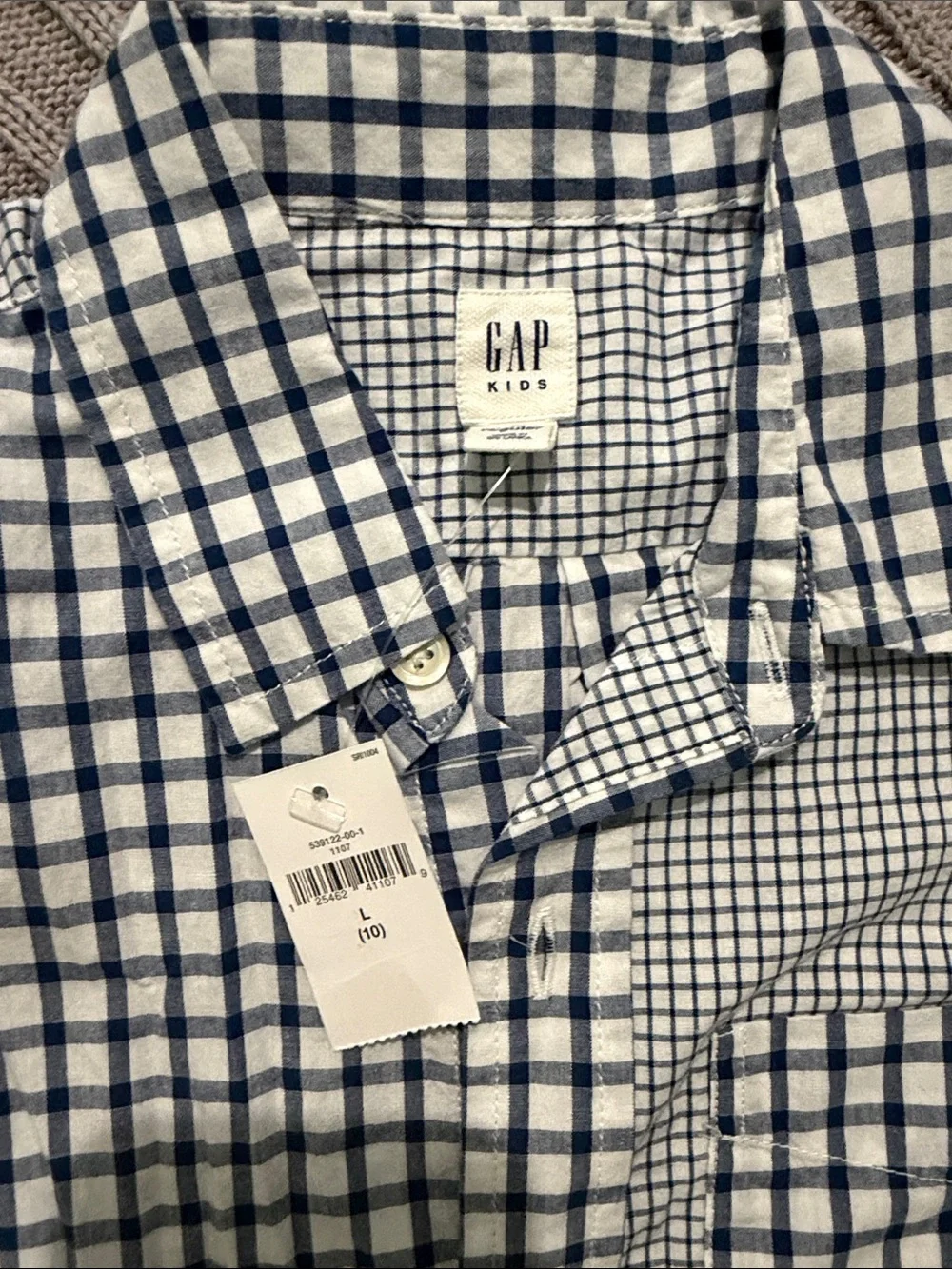 GAP Boys 10 Blue and White Check Patchwork Button-Down Shirt